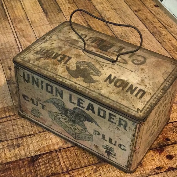 Union Leader cut plug chewing tobacco vintage tin Tobacciana - Picture 3 of 9